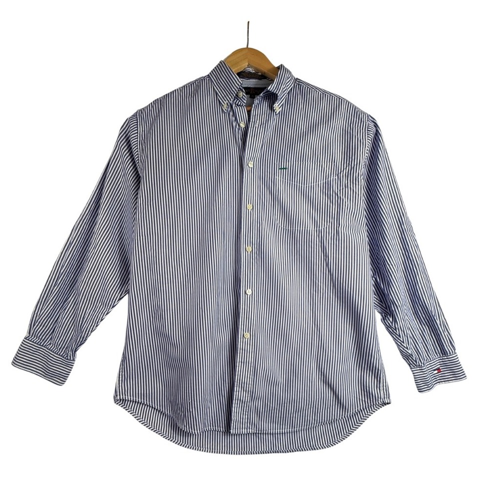 Tommy Hilfiger Vertical Stripe Button Down Shirt Blue White Mens Large